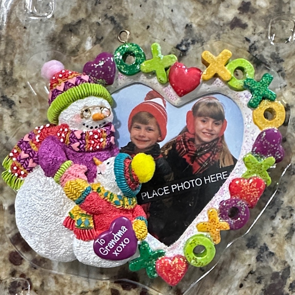 Carlton Cards Colorful Snowman photo holder Ornament for Grandma